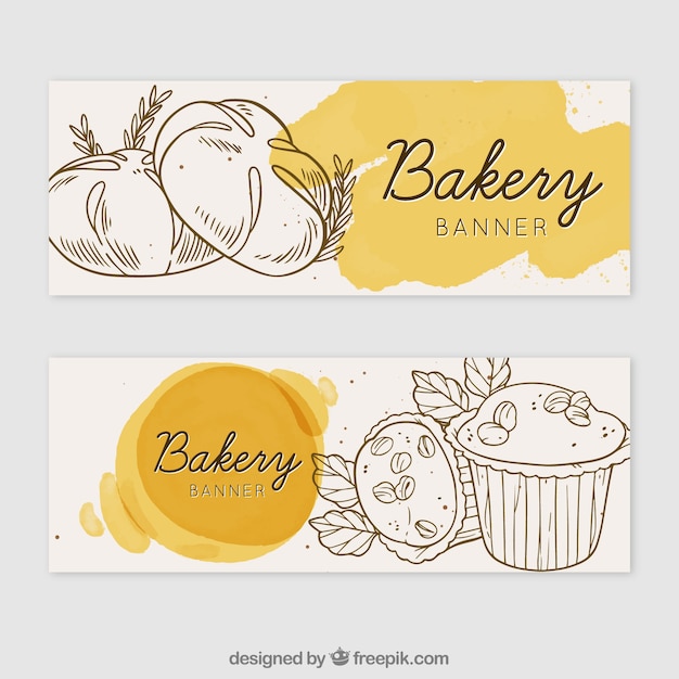 Banners de padaria em estilo aquarela