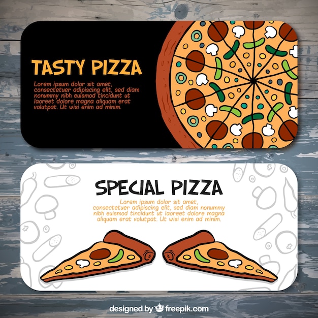 Vetor grátis banners de pizza desenhados mão