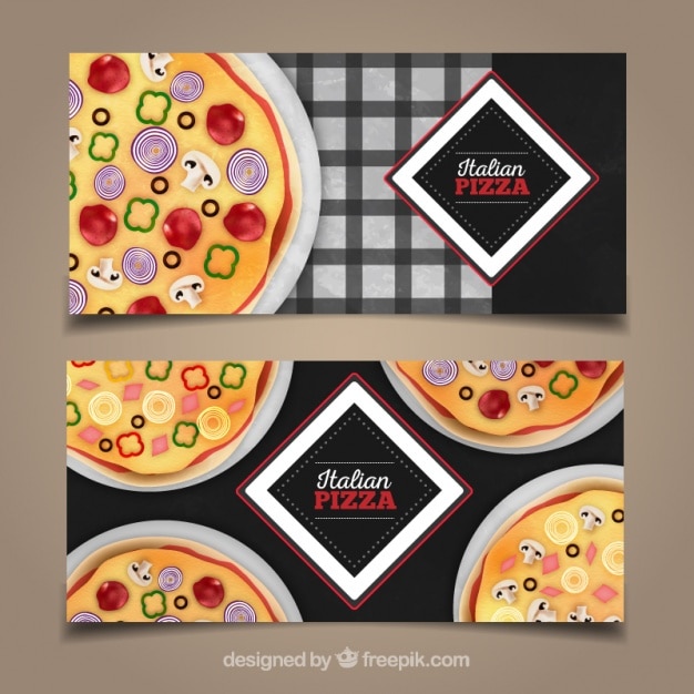 Vetor grátis banners de pizzas com ingredientes