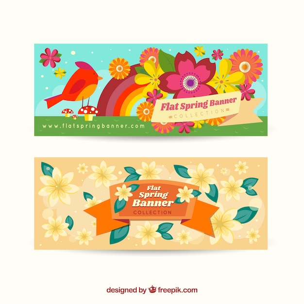 Banners de primavera com pássaro