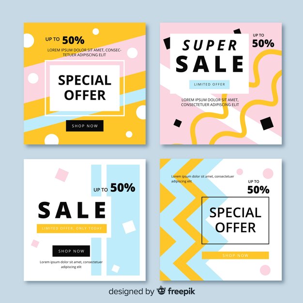 Banners de promoção de venda para mídias sociais