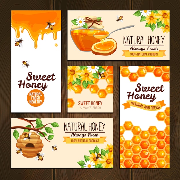 Vetor grátis banners de publicidade de mel