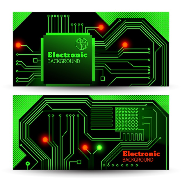 Vetor grátis banners de quadro elétrico em cores verdes