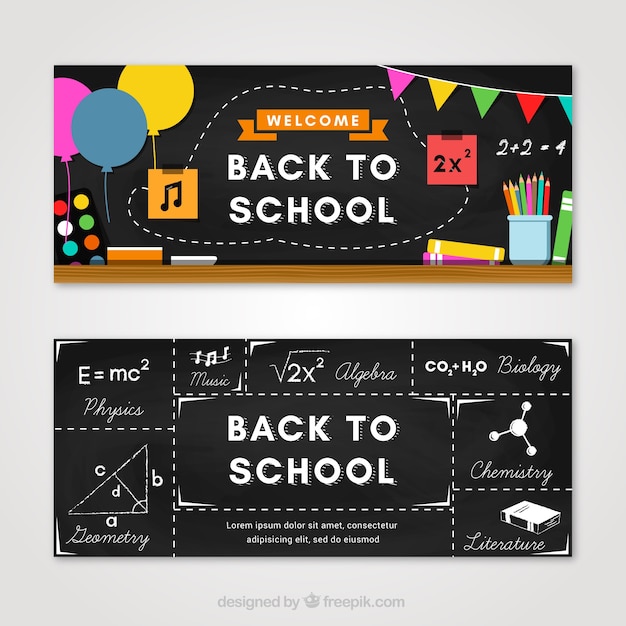 Banners de quadro escolar com design plano