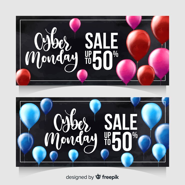 Vetor grátis banners de segunda-feira moderna cyber aquarela
