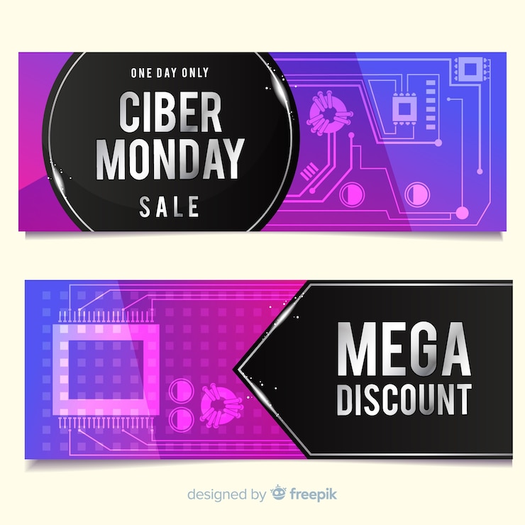 Vetor grátis banners de segunda-feira moderna cyber com estilo gradiente