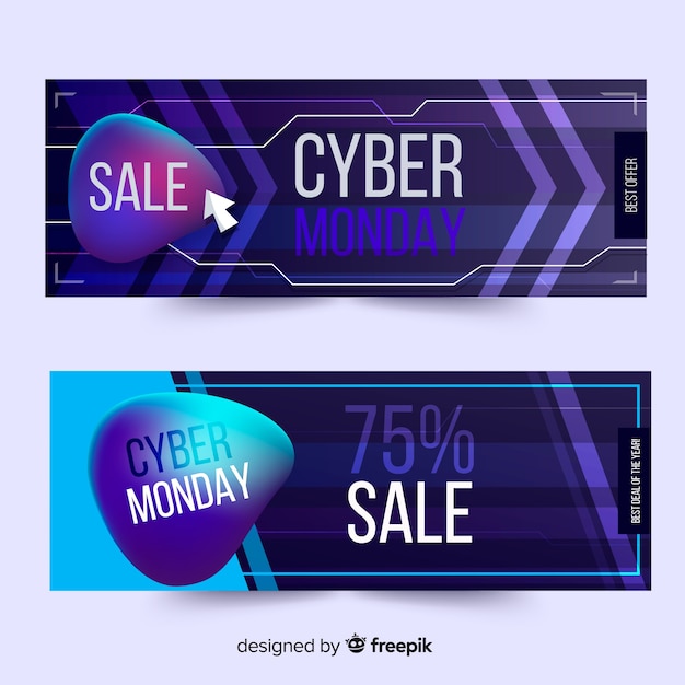 Vetor grátis banners de segunda-feira moderna cyber com estilo gradiente