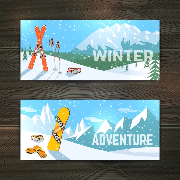 Banners de turismo esportivo de inverno set