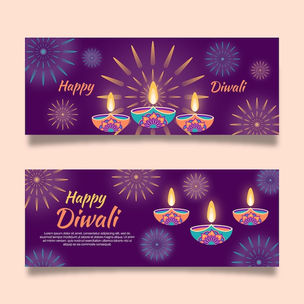 Vetor grátis banners de velas felizes de diwali