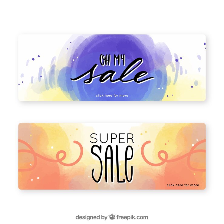 Vetor grátis banners de venda com estilo aquarela