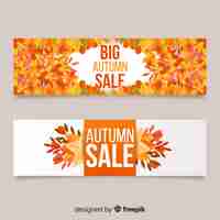 Vetor grátis banners de venda com folhas de outono