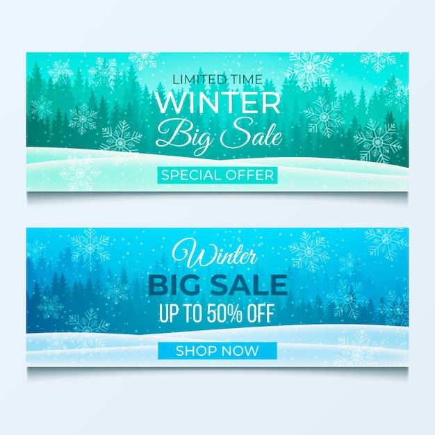 Banners de venda de inverno em estilo realista