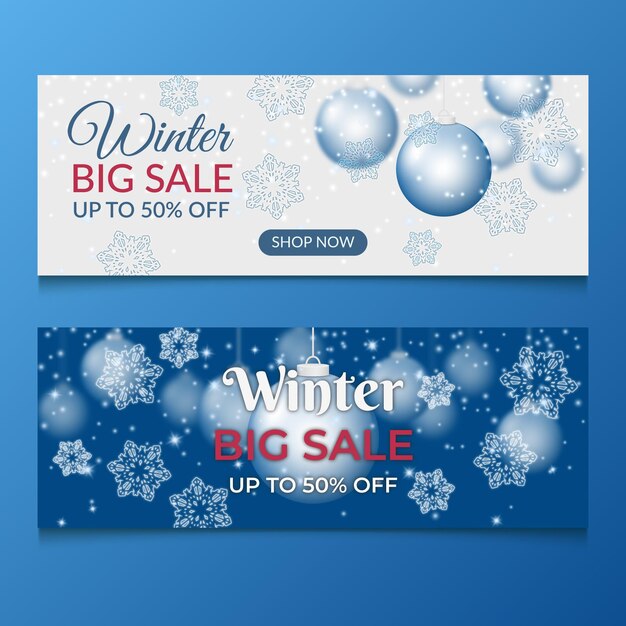 Banners de venda de inverno em estilo realista