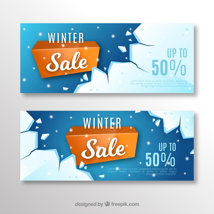 Vetor grátis banners de venda de inverno realistas