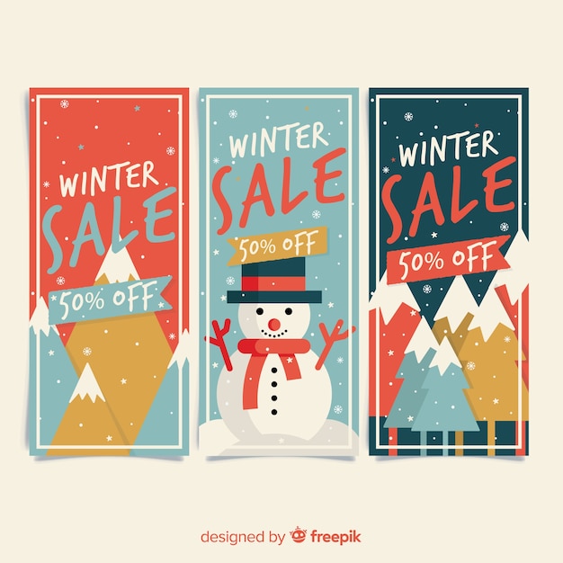 Vetor grátis banners de venda de inverno