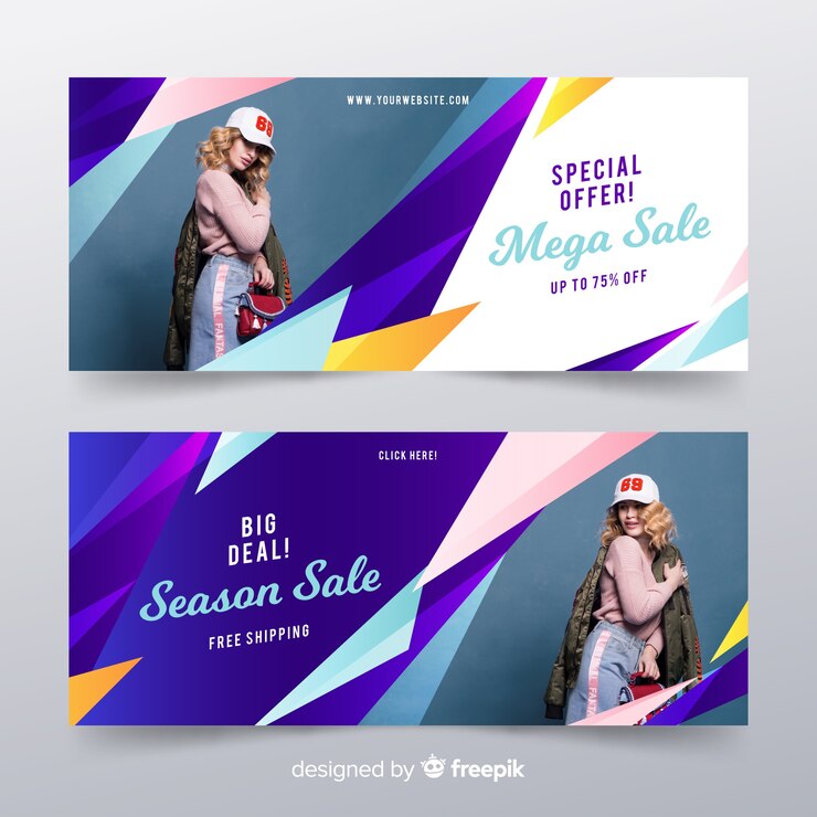 Vetor grátis banners de venda de moda com foto