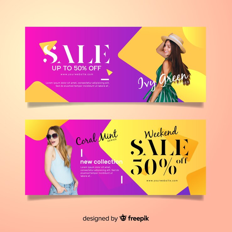 Vetor grátis banners de venda de moda com foto