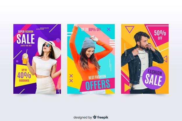Banners de venda de moda com foto
