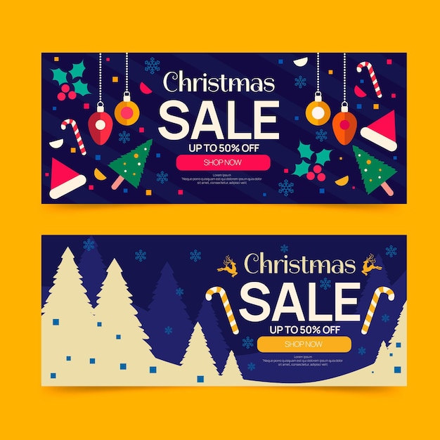 Banners de venda de natal de design plano