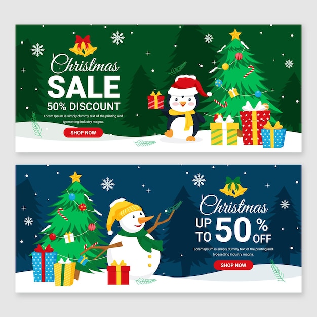 Banners de venda de natal em design plano