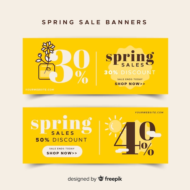 Banners de venda de primavera plana