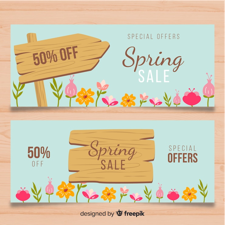 Vetor grátis banners de venda de primavera