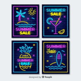 Banners de venda de verão luzes de néon