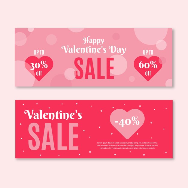 Banners de venda do dia dos namorados em design plano