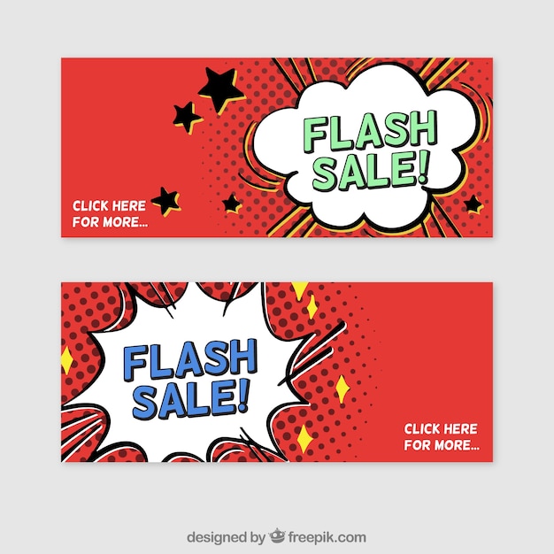 Banners de venda flash em estilo cômico