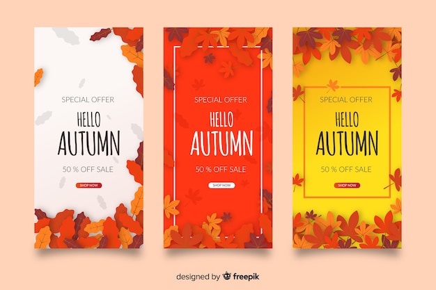 Banners de venda Outono design plano