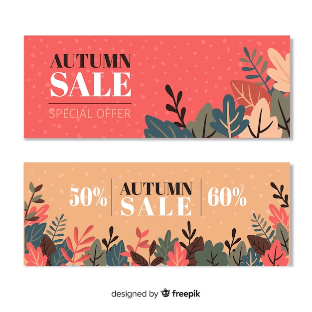 Banners de venda Outono mão desenhada design