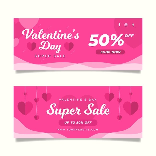 Banners de venda plana dia dos namorados