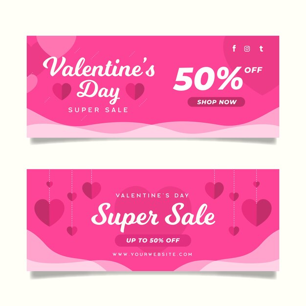 Banners de venda plana dia dos namorados