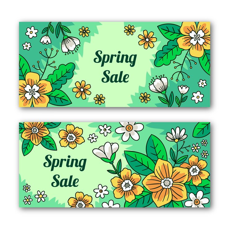 Vetor grátis banners de venda primavera com muitas flores