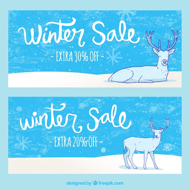 Banners de vendas de inverno com renas