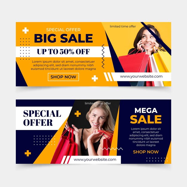 Banners de vendas planas com oferta
