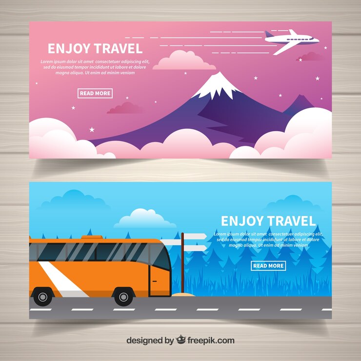 Vetor grátis banners de viagem com belas paisagens