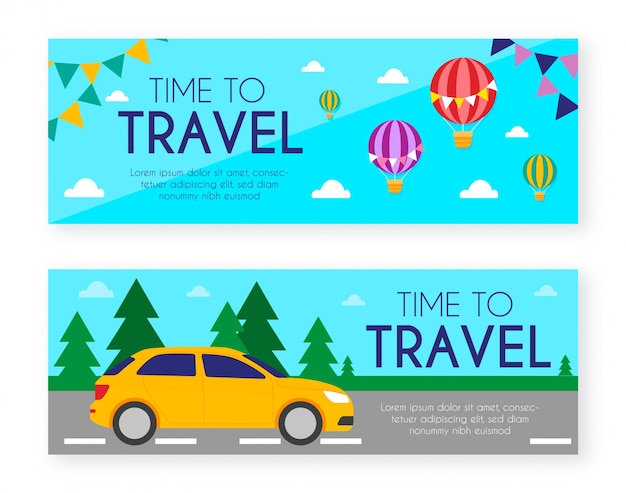 Vetor grátis banners de viagens coloridas com design plano