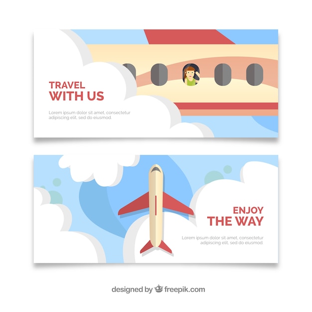 Banners de viagens com avião