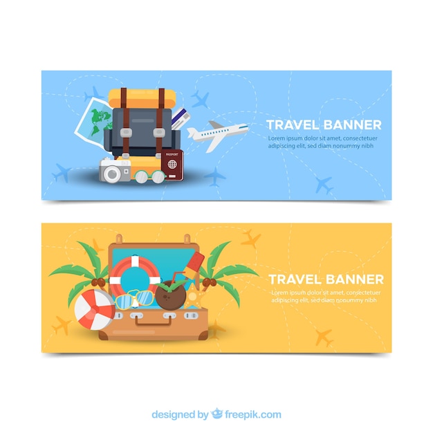 Banners de viagens com bagagem