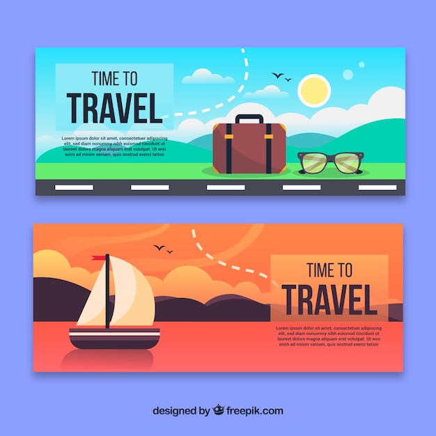 Banners de viagens com design plano