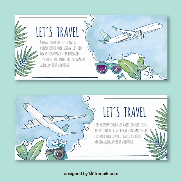 Banners de viagens em estilo aquarela