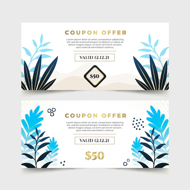 Banners de voucher de presente gradiente com folhas