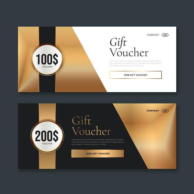 Banners de voucher de presente gradiente dourado