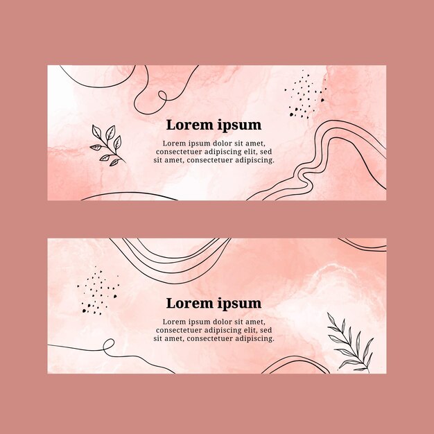 Banners desenhados à mão em aquarela