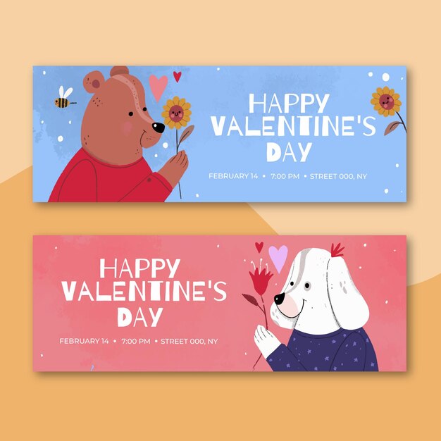 Banners desenhados à mão para o dia dos namorados
