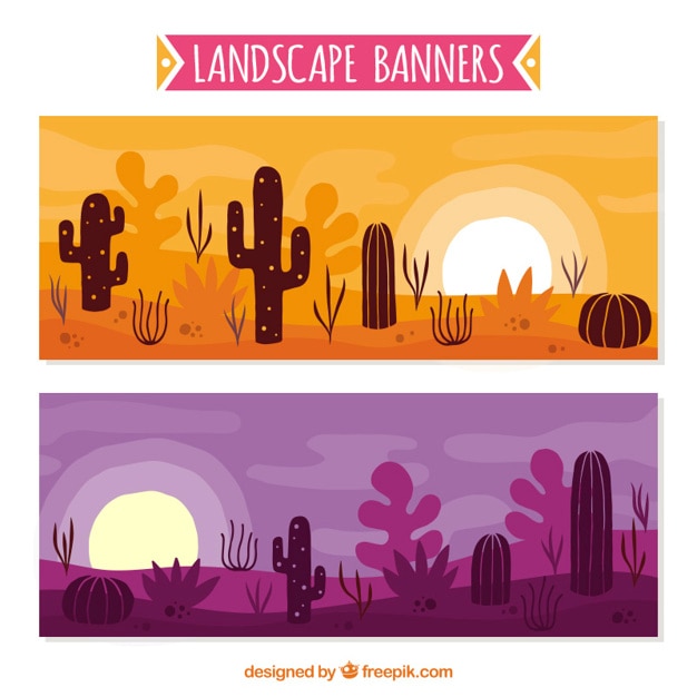 Vetor grátis banners deserto, desenhado mão