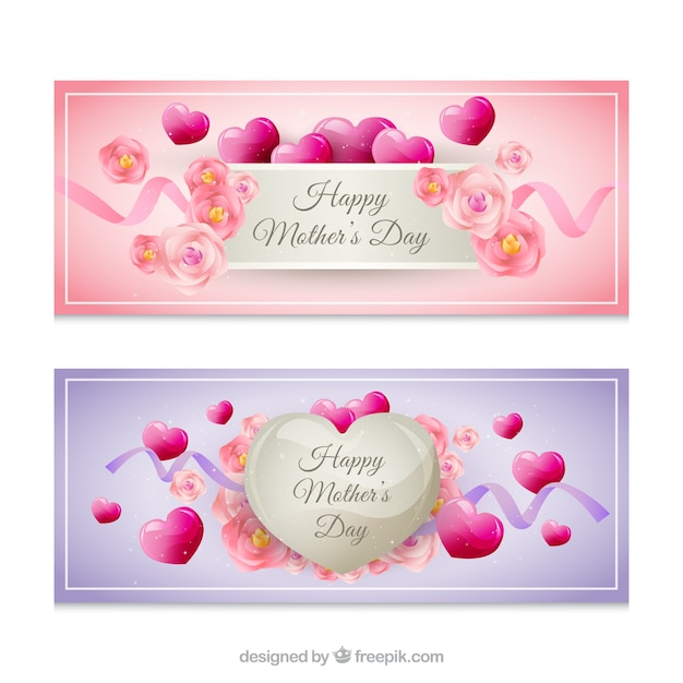 Banners dia de mãe com flores bonitos e corações