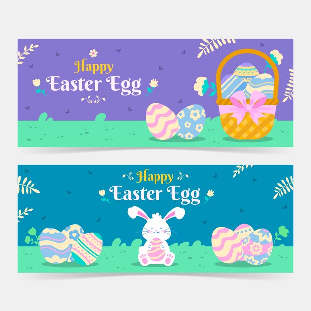 Banners do dia de Páscoa em design plano