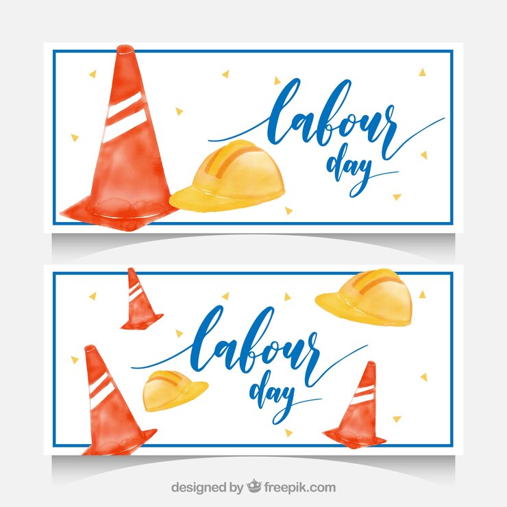Vetor grátis banners do dia do trabalho com objetos em estilo aquarela